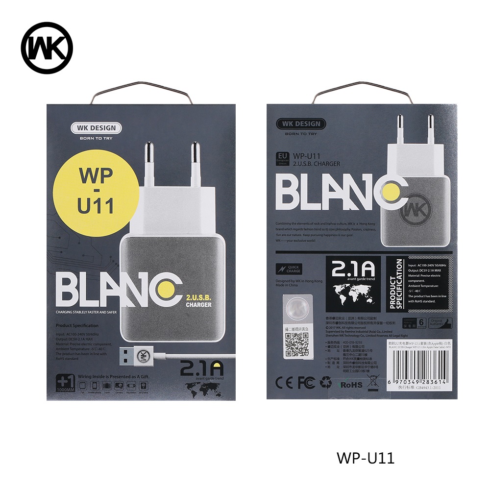 2 USB Charger with Lightning Wire WP-U11